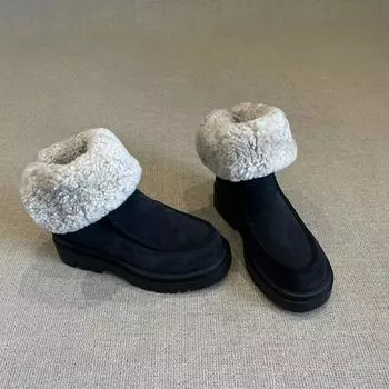 Snow boots winter new warm fashion versatile velvet thickened zipper stitching can be worn twice cotton shoes snow 35