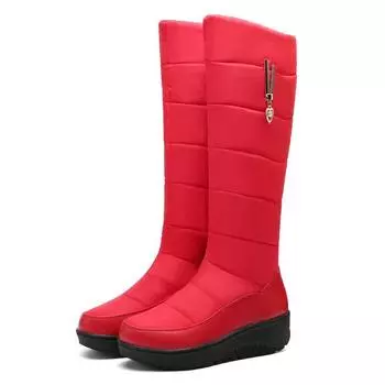 Snow boots winter waterproof down cotton women s medium boots round head thick sole thickened hair comfortable warm cotton shoes women s boots 35 красный