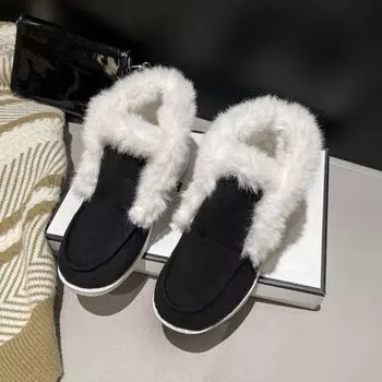 Snow boots women 2024 autumn and winter new solid color velvet warm foot cover casual suede cotton shoes 36