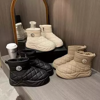Snow boots women 2024 new winter women shoes thickened fleece warm Northeast cotton bread shoes non-slip thick-soled short boots 36 хаки