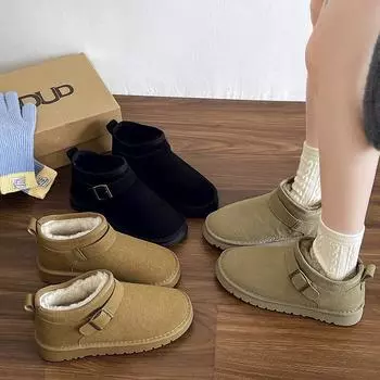 Snow boots women s 2024 new autumn and winter piled thickened women s shoes couple s large size warm snow cotton shoes casual boots 35 чёрный
