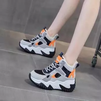 Зимние ботинки женские 2024 года, новые утолщенные бархатные хлопковые туфли большого размера для спорта и отдыха, на толстой подошве, высокие ботинки для папы, короткие ботинки 35