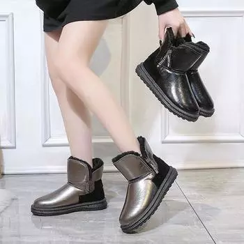 Snow boots women s 2025 new velvet thickened medium tube waterproof and non-slip fur integrated winter warm cotton shoes and boots 35 чёрный