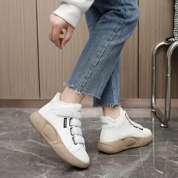 Snow Boots Women s 2025 Winter New Korean Style Fashion Warm Plush Ankle Boots High Top Sneakers Student Platform Cotton Shoes 35