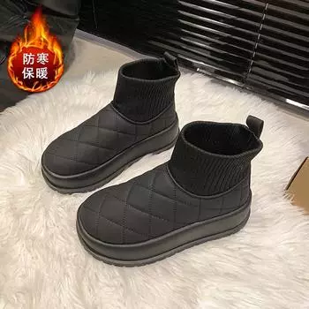 Snow boots women s autumn and winter new retro versatile velvet warm windproof thick-soled casual cotton shoes women 35