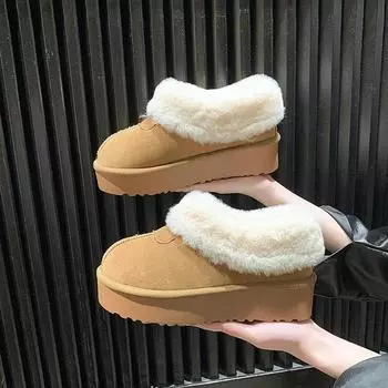 Snow boots women s casual flat-bottomed short boots piled and thickened fluffy shoes 2025 new winter thick-soled warm cotton shoes 35