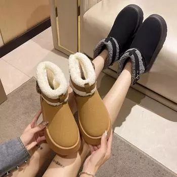 Snow boots women s fleece thickened 2024 new winter muffin thick-soled non-slip warm short boots Northeast cotton shoes 36 верблюд