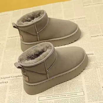 Snow boots women s fur integrated 2024 new winter fashion thick-soled piled thickened short non-slip bread cotton shoes 40