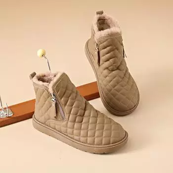 Snow boots women s new velvet thickened warm high-top cotton shoes leather surface non-slip women s casual fashion short boots 35