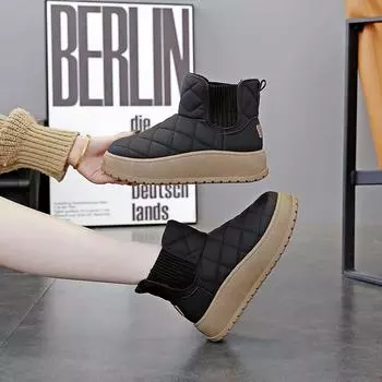 Зимние ботинки женские, новые, зимние, взрывные, на толстой подошве, короткие, бархатные, теплые, большие, из хлопка, ботинки K 35 чёрный