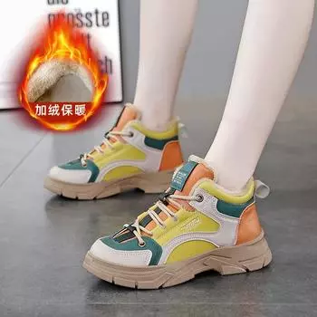 Зимние ботинки женские новые зимние теплые бархатные кроссовки нескользящие утолщенные большие хлопковые туфли 35 коричневый