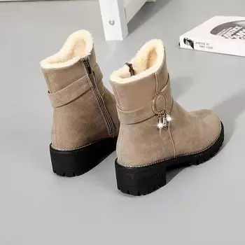 Snow boots women s platform cotton shoes women s 2024 new fleece matte non-slip thick heel medium tube warm versatile cotton boots 35 is one size smaller. светло-коричневого