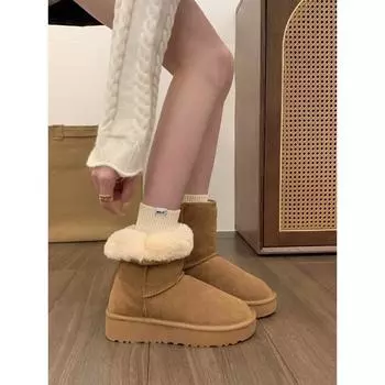 Snow boots women s shoes 2025 new piled thickened snow cotton shoes warm fluffy short boots 35