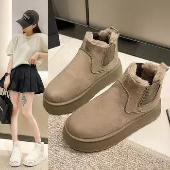 Snow boots women s short tube 2024 new winter velvet thickened bread shoes one pedal large thermal cotton shoes 36 чёрный