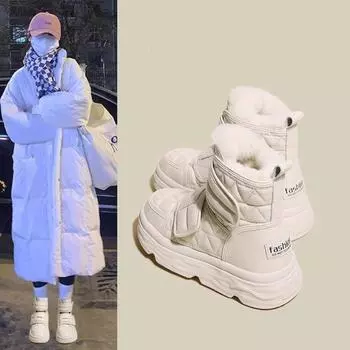 Snow boots women s velvet boots cotton shoes 2024 winter new shoes waterproof and non-slip women s shoes autumn and winter 35