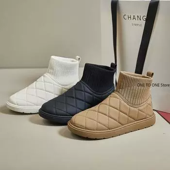 Snow Boots Women s Velvet Thickening 2024 New Winter Fashion Short-tube Slip-on Warm Bread Cotton Shoes Winter Boots 35 бежевый