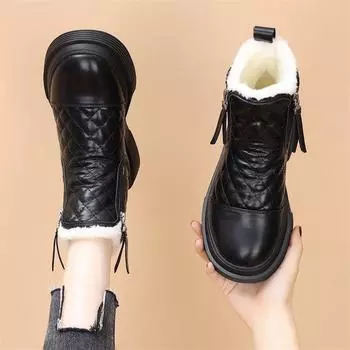 Snow boots women s winter 2024 new velvet thickened large cotton shoes waterproof non-slip warm short boots 35