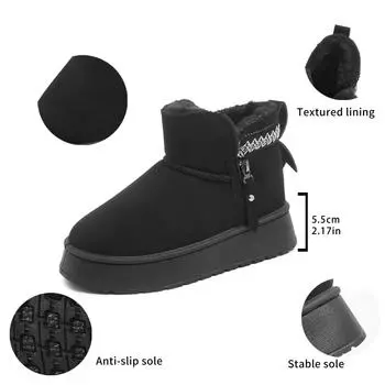 Snow boots women s winter 2025 new velvet thickened cotton shoes platform thermal short boots casual large size snow cotton boots 35