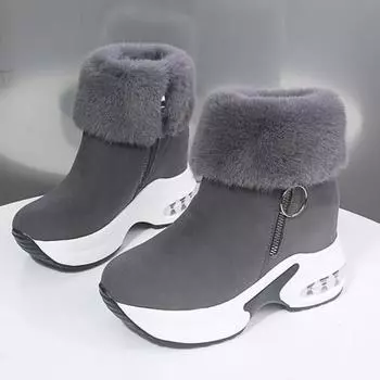 Snow Boots Women s Winter New Style Flip Fur Women s Boots with Velvet Warmth Inner Height Increasing Cotton Boots Cotton Shoes 35 чёрный