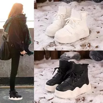 Snow boots women s winter new thick-soled non-slip short boots piled and thickened warm cotton shoes women M 35 бежевый