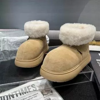 Snow boots women s winter new velvet thickened warm snow cotton comfortable versatile platform bread shoes cotton shoes 35