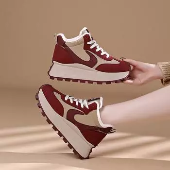 Snow boots women s winter new velvet dad shoes casual warm versatile thick-soled high-top cotton shoes 35 коричневый