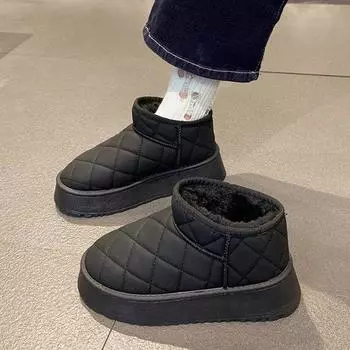 Snow boots women s winter velvet thickened warm cotton shoes 2024 new non-slip thick-soled one-pedal bread shoes short boots 35 чёрный