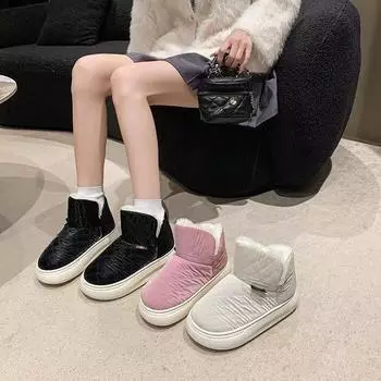 Snow boots women s winter velvet thickened white boots women s 2024 new women s shoes fashionable versatile thermal cotton shoes 36