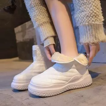 Зимние женские ботинки для снега, водонепроницаемые, бархатные, теплые, высокие, северо-восточные китайские хлопковые ботинки, нескользящие, белые, женские ботинки, ботильоны 35