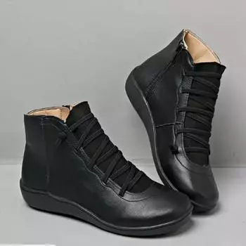 Snow Boots Women Winter Genuine Leather Ankle Spring Flat Shoes Woman Short Vintage Boots for Women Lace Up Boots 36 серый