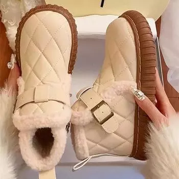Snow boots women winter velvet thickened 2024 new warm platform bread shoes Northeast cotton shoes non-slip soft-soled shoes 35 хаки