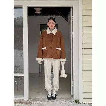 [Snow Country Train] Пальто Goming из искусственной шерсти ягненка в стиле ретро, женское, новое зимнее, с интегрированным мехом N531B One Size (80-70kg)