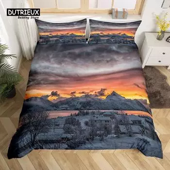 Snow Mountain Duvet Cover Set, 3pcs Bedding Set, Soft Comfortable Breathable Duvet Cover, For Bedroom Guest Room Decor EU single(135x200cm)