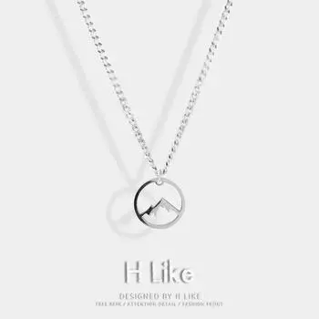 Snow Mountain Pendant Titanium Steel Couple Gift Non-Fading Necklace Box chain 60cm +5cm titanium steel Snow Mountain