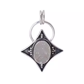 Snow White Titanium Agate Drusy 925 Sterling Silver Pendant V3424, White Pendant, Oval Pendant, Valentin s Day Gift, Gift For Her, Birthday Gift, Hand