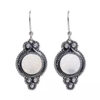 Snow White Titanium Agate Drusy 925 Sterling Silver Earring V6662, White Earring, Round Earring, Valentin s Day Gift, Gift For Her, Birthday Gift, Han