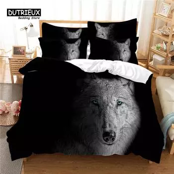 Snow Wolf Bedding Set, Wolf 3Pcs Duvet Cover Set, Soft Comfortable Breathable Duvet Cover, For Bedroom Guest Room Decor EU single(135x200cm)