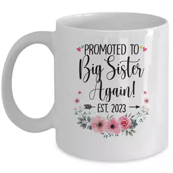 Снова повышена до старшей сестры. Объявление о беременности 2023 года. Текст на кофейной кружке. Керамические чашки. Креативная чашка. Милые кружки для новорожденных. Подарки. 301-400ml