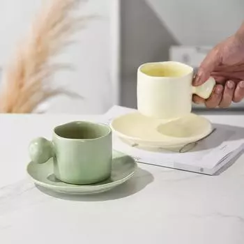 Snowball Handle Ceramic Cup Couple Boys and Girls Large-capacity Coffee Cup Water Cup Household 300ML Milk Mug Home Decoration