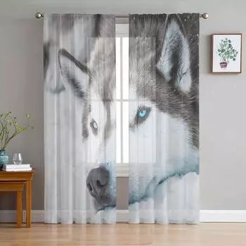 Snowfield Wolf Window Treatment Tulle Modern Sheer Curtains for Kitchen Living Room the Bedroom Curtains Decoration W135 x H114cm