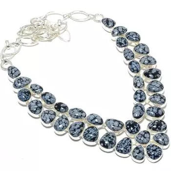 Snowflake Obsidian Gemstone Handmade 925 Silver Jewelry Necklace 18 JCN398-27