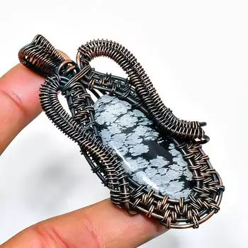 Snowflake Obsidian Gemstone Handmade Copper Wire Wrap Jewelry Pendant 2.76 2.76 чёрный