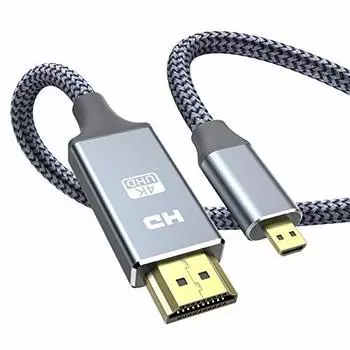 Snowkids Micro HDMI to HDMI Cable Micro HDMI to HDMI 3m (Micro type D male - type A male) 4K 60Hz Compatible with GoPro7 6 5/Transformer/Yoga etc.