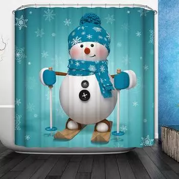 Snowman Christmas Waterproof Bathroom Shower Curtain Xmas Curtain With Hooks 12 Snowman