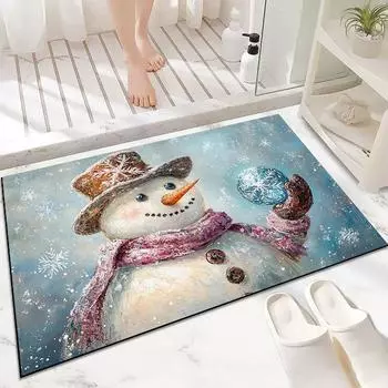 Snowman Entrance Door Mat Household Wear-resistant and Dirt-resistant Entrance Door Mat Bedroom Door Carpet Non-slip Floor Mat 40 * 60CM diatom mud