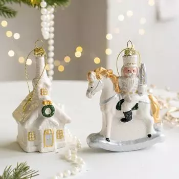 Snowman House Christmas Ceramic House Pendant Ceramic Crafts Scene Layout Painting Pendant Ornament Home Decor Gifts