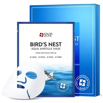 SNP Bird`s Nest Aqua Ampoule Mask, экстракт птичьего гнезда 1000 мг, увлажняющий, корейская косметика, Kbeauty, образец