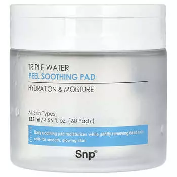 SNP, Успокаивающие салфетки Triple Water Peel, 60 листов, 135 мл (4,56 жидких унций)