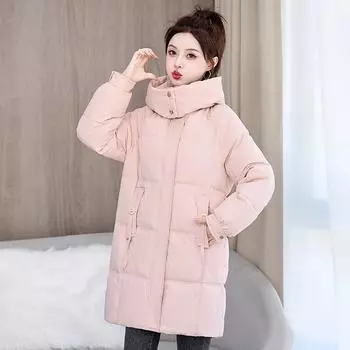 Снятая шапка, пуховая одежда на хлопковой подкладке, женская свободная одежда на хлопковой подкладке средней и длинной длины с капюшоном, куртки на хлопковой подкладке M белый