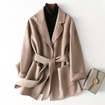 [Снятое с производства и распродажа, качество супермаркета] 100% двухстороннее шерстяное пальто для женщин, свободного и универсального, короткого покроя для мужчин S чёрный